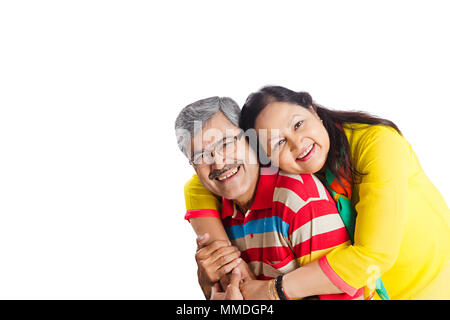 Happy Aged Married Couple Piggyback Ride Having Fun Enjoy Stock Photo