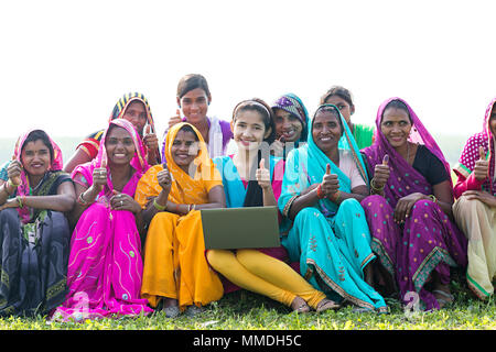 Group Rural Villager Females Laptop Education Learning Awareness Successful Village Stock Photo