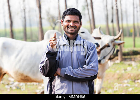 One Rural Farmer Man Showing Thumbs-up Successful Field Village Stock Photo