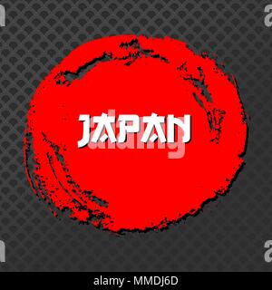 Japan Red Sign Vector. Grunge Red circle Stamp On Black Background. Chinese Ink Or Rubber Textured Sun Poster Illustration. Stock Vector