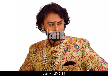 Close up of young handsome man with Indian attire Stock Photo