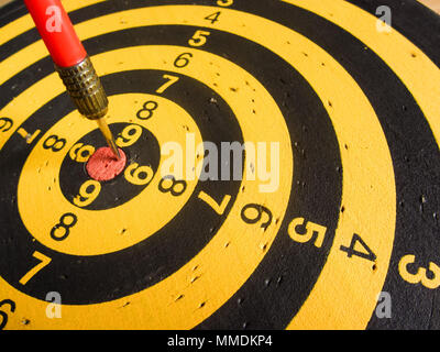 diagonal view of an used dartboard Stock Photo