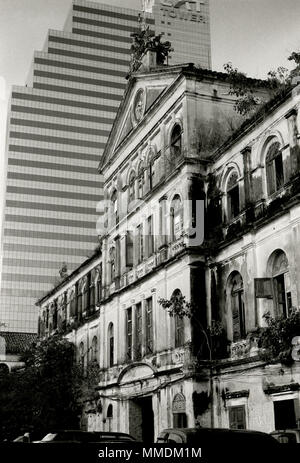 The Old Customs House building in front of the CAT Customs House in Bangkok in Thailand in Southeast Asia Far East. History Architecture Colonial B&W Stock Photo