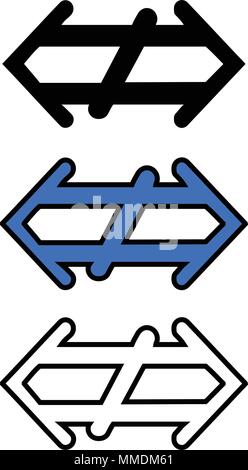 Left and right double arrow, isolated on white background. Crossed out icon Stock Vector