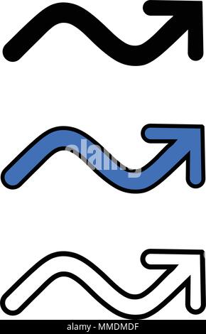 Wavy arrow icon, isolated on white background Stock Vector