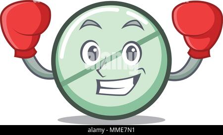 Boxing drug tablet character cartoon Stock Vector