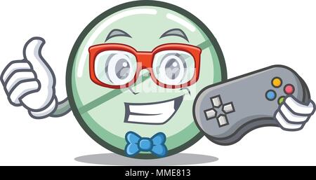 Gamer drug tablet mascot cartoon Stock Vector