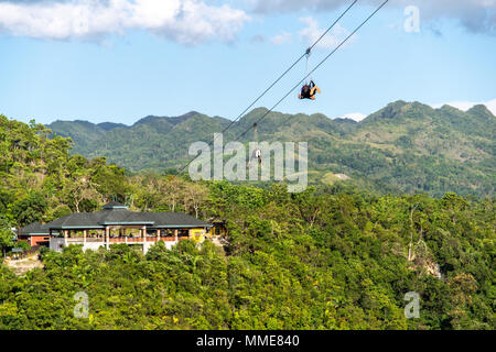 Tourists on the Zip Line at Bohol Island, Philippines Stock Photo