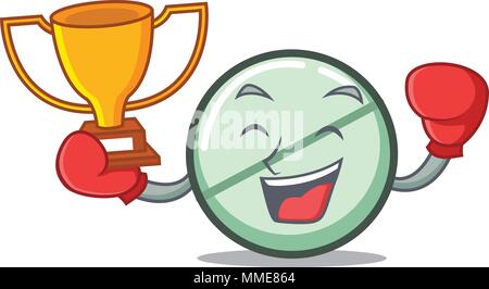 Boxing winner drug tablet mascot cartoon Stock Vector
