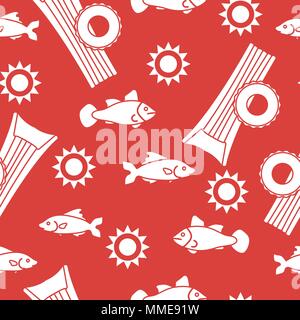 Seamless pattern with inflatable mattress, inflatable circle. Summer leisure. Stock Vector