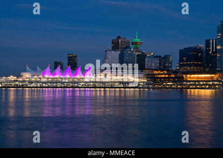 Vancouver city skyline on the waterfront in early evening, as viewed from Stanley Park. 2018 Stock Photo