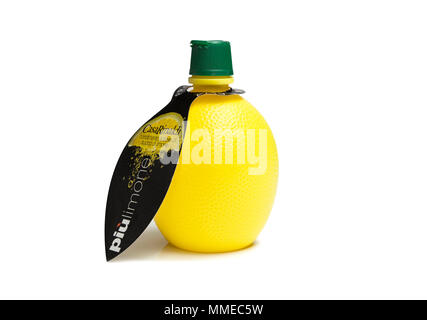 CHISINAU, MOLDOVA - May 08, 2018: Casa Rinaldi, Italian product Lemon Juice Condiment in a bottle. Isolated, on a white background Stock Photo