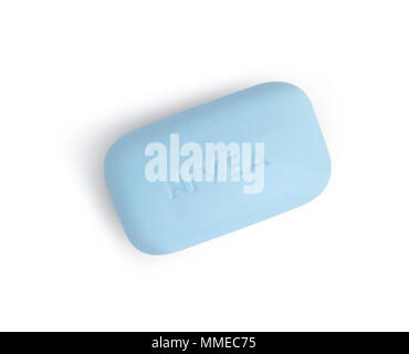 CHISINAU, MOLDOVA - May 08, 2018: Top view of Nivea care soap bar isolated on white background with clipping path. Nivea is a brand owned by Beiersdor Stock Photo