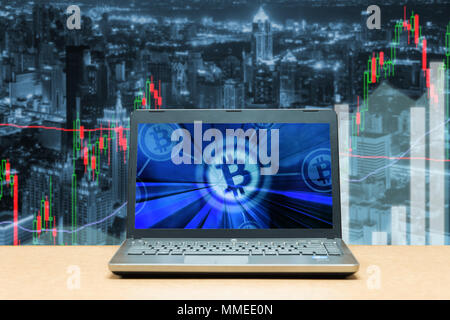 bitcoin trading exchange stock market investment, forex with trend of graph, price and candle stick chart, 3D illustration of stock crypto currency an Stock Photo