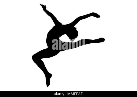 Stag split leap gymnast woman in black silhouette Stock Photo