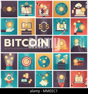 Bitcoin - set of colorful flat design infographics elements Stock Vector