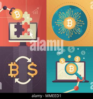 Cryptocurrency - set of colorful flat design style infographics elements Stock Vector