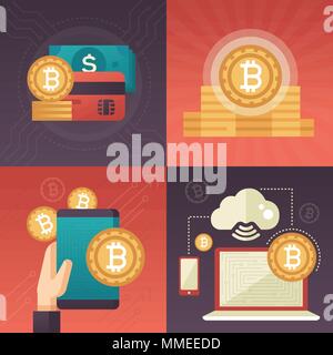 Cryptocurrency - set of colorful flat design style infographics elements Stock Vector