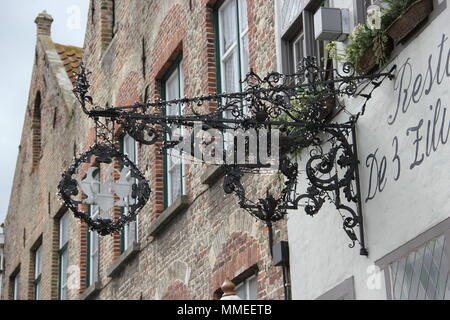 Wrought Iron Restaurant Sign, Damme, Belgium Stock Photo