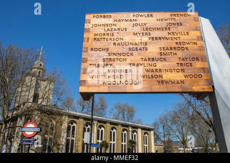 LONDON, UK - APRIL 19TH 2018: A view of the World War Two Bethnal Green Tube Disaster Memorial, also known as The Stairway to Heaven memorial in Londo Stock Photo