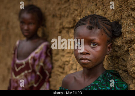 YONGORO, SIERRA LEONE - June 06, 2013: West Africa, portrait of two unknown girls near the capital Freetown, Sierra Leone Stock Photo