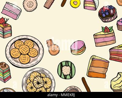 Sweets and bakery set. Hand drawing on a white background. Vintage engraving art illustration. Vector sketch. Food and restaurant design. For signs of Stock Vector