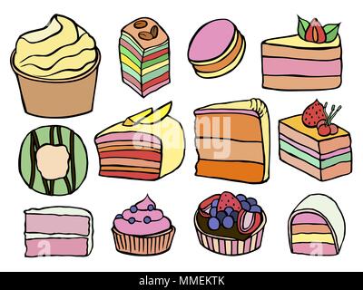 Desserts and sweets sketch color isolated on white background. Hand drawing illustration vector. Stock Vector