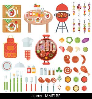 bbq food and cooking utensils Stock Vector