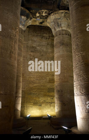 Egypt. Temple of Edfu. Ancient temple dedicated to Horus. Ptolemaic period. It was built during the reign of Ptolemy III and Ptolemy XII, 237-57 BC. The Second Hypostyle Hall. View of columns. Stock Photo