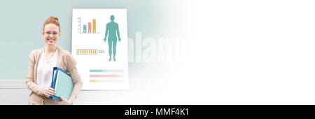 Educational Human Body Chart on card with teacher and blank transition Stock Photo
