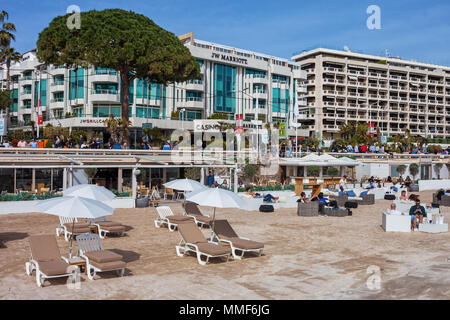 JW Marriott Hotel on Boulevard de la Croisette in Cannes city, France, view from the beach on French Riviera Stock Photo