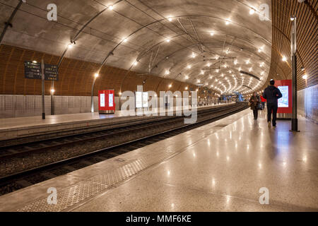Monaco railway station - Gare de Monaco Monte Carlo, an underground platform Stock Photo