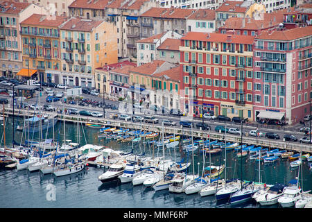 Boats at harbour of Nice, Côte d’Azur, Alpes-Maritimes, South France, France, Europe Stock Photo