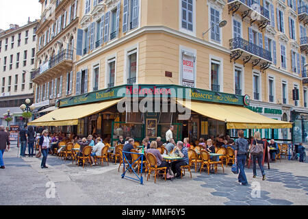 Typical street cafe at Place Masséna, Nice, Côte d’Azur, Alpes-Maritimes, South France, France, Europe Stock Photo