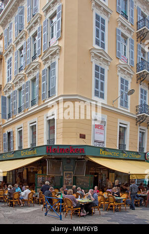 Typical street cafe at Place Masséna, Nice, Côte d’Azur, Alpes-Maritimes, South France, France, Europe Stock Photo