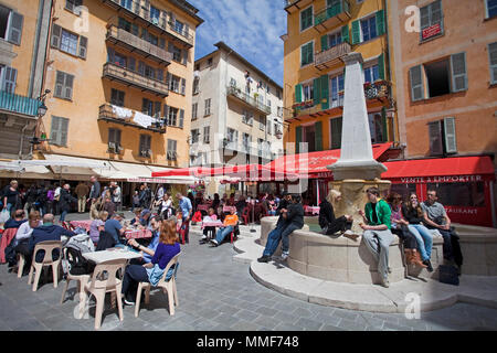 Street cafe at place Rossetti, old town of Nice, Côte d’Azur, Alpes-Maritimes, South France, France, Europe Stock Photo