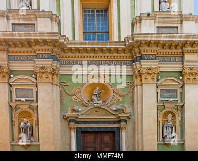 Facade of the baroque cathedral Saint Reparata at the place Rossetti, Nice, Côte d’Azur, Alpes-Maritimes, South France, France, Europe Stock Photo