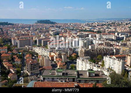 View on the city Nice and Mediterranean sea, Côte d’Azur, Alpes-Maritimes, South France, France, Europe Stock Photo