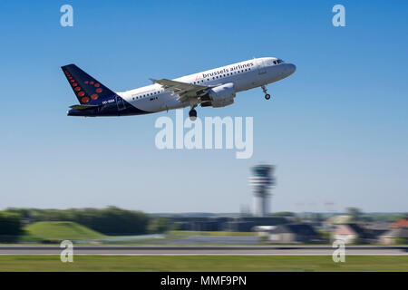 Airbus A319-111 from Brussels Airlines taking off from runway at the Brussels-National airport, Zaventem, Belgium Stock Photo