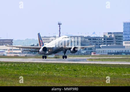 Airbus A319-111 from Brussels Airlines taking off from runway at the Brussels-National airport, Zaventem, Belgium Stock Photo