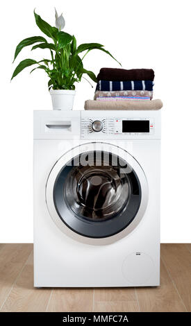 Modern washing machine, isolated on white bakcground. Stock Photo