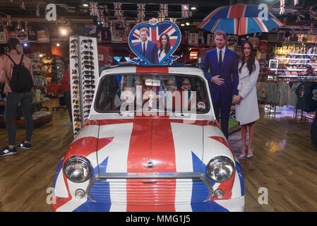 LONDON, UK - MAY 11th 2018: Shop display celebrating the Royal wedding of Prince Harry and Meghan markle. Stock Photo