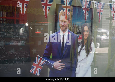 LONDON, UK - MAY 11th 2018: Shop display celebrating the Royal wedding of Prince Harry and Meghan markle. Stock Photo