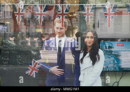 LONDON, UK - MAY 11th 2018: Shop display celebrating the Royal wedding of Prince Harry and Meghan markle. Stock Photo