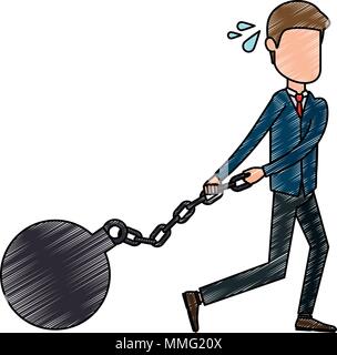 businessman sad avatar slave shackle character vector illustration design Stock Vector