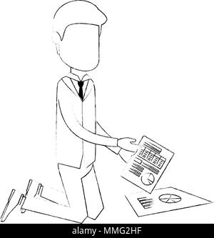 businessman sad with documents financials avatar character vector ...