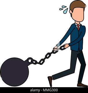 businessman sad avatar slave shackle character vector illustration design Stock Vector