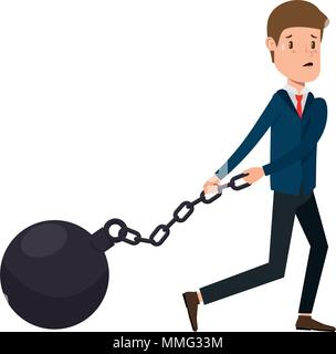 businessman sad avatar slave shackle character vector illustration design Stock Vector