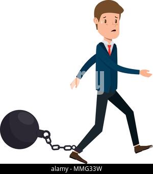 businessman sad avatar slave shackle character vector illustration design Stock Vector