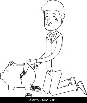 businessman sad with piggy savings avatar character Stock Vector Image ...